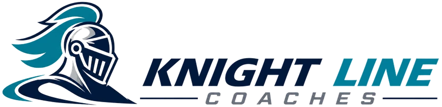 Knight Line Coaches — silver knight helmet with a teal plume beside the Knight Line wordmark